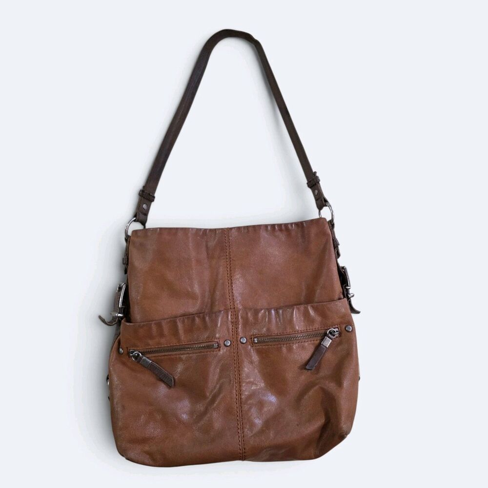 The Sak Ashland Leather Bucket Bag Tobacco Brown Slouchy Boho Hobo Shoulder Bag